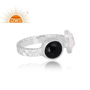 แหวนพลอยเคลือบและโอนิกซ์สีดำธรรมชาติ925เงินสเตอร์ลิงเครื่องประดับสำหรับผู้หญิงของขวัญดีไซน์ล่าสุด - Product Image 4