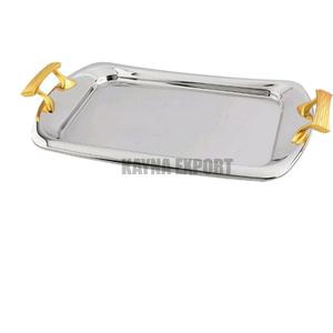 2025 Top Tendance Miroir Brillant Décoratif En Acier Inoxydable En Métal Décoratif En Relief Plateau Avec Poignée En Or Table Décor Plateau - Product Image 2