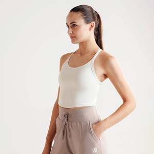Active Stride Crop <b>Top</b> in Ivory Slim Fit Sport Bra Breathable Soft Lightweight Seamless Design Plus Size Yoga <b>Top</b> Front Logo - Product Image 1