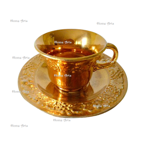 Taza y platillo de té de café de latón de Color dorado hecho a mano, diseño de tendencia, taza y platillo de forma redonda de Home Arts - Product Image 5