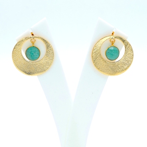 Boucles d'oreilles pendantes en amazonite tendance DUA faites à la main |   Bijoux de mariage pour femmes en alliage de cuivre plaqué or 18 carats |   Fabriqué en Inde - Product Image 3
