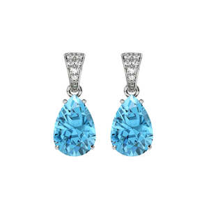 ต่างหูทรงหยดน้ำสีฟ้าคราม CLARA 925 เงินสเตอร์ลิง ชุบทองคำขาว 18K ประดับด้วยเพชรเซอร์โคเนียสวิส ของขวัญสำหรับผู้หญิงและเด็กผู้หญิง - Product Image 1