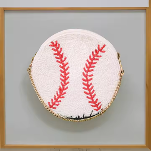 MD HANDICRAFTS Pochette de porte-monnaie ronde personnalisée pour femmes avec broderie de baseball Pochette à main personnalisée avec perles de rocaille - Product Image 3
