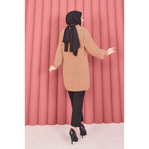 Cardigan en laine d'angora boutonné doré avec imprimé, décontracté, hiver, automne, printemps, hijab, couleur camel - Product Image 6
