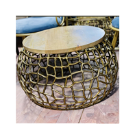 Tables basses en bois Nouveau design Cadre en métal doré Meubles de salon Table d'appoint basse de luxe moderne ronde en or