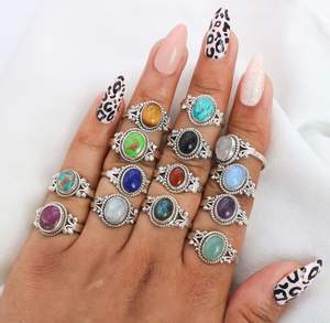 925 Sterling <b>Silver</b> Women's Classic <b>Statement</b> <b>Ring</b> with Mix Gemstone Bezel Setting for Wedding & Party Wear - Product Image 1