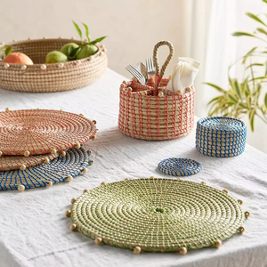 Sous-verres ronds en jonc de mer de couleur personnalisée produits écologiques fabriqués au Vietnam décoration de table en gros - Product Image 5