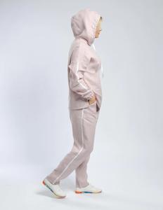 ชุดกีฬาผ้าลิ<span class=keywords><strong>น</strong></span>ินสีชมพูสำหรับผู้หญิงมีฮู้ดแขนยาวกางเกงทรงหลวมออกแบบได้ตามต้องการ - Product Image 3