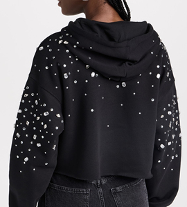 เสื้อฮู้ดดี้ประดับเพชร ขายดี ผ้าหนา 400gsm สกรีนโลโก้ได้ ทรงหลวม ไหล่ตก สีพื้น - Product Image 3