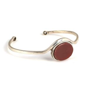 925 Sterling Silver Flat Agate Stone <b>Bracelet</b> Moissanite Bangle - Product Image 1