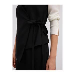 Chaleco sin mangas con cinturón de diseño único para mujer, chaleco asimétrico de mezcla de viscosa con lazo ajustable. - Product Image 5