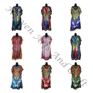 KFL028 Moda Sin mangas Seda pura Kaftan largo Tallas grandes Ropa de dormir para mujer - Product Image 1