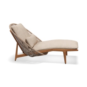 Chaise longue d'extérieur moderne en bois de teck couleur naturelle avec corde tissée pour les projets hôteliers - Product Image 2