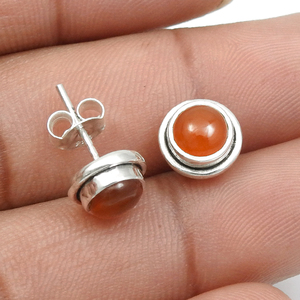 Top Selling Product in 2024 Natural Carnelian Gemstone Round Shape <b>Stud</b> Earrings for Woman 925 Sterling <b>Silver</b> Handmade Jewelry - Product Image 3