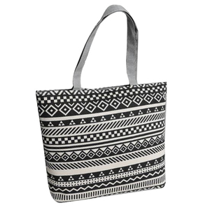 Bolso de mano de playa con diseño de rayas de lona de algodón para mujer, bolso de algodón con cierre de cremallera y logotipo personalizado - Product Image 1