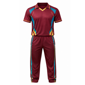 Uniforme de Cricket Marrón al por Mayor para Hombre, Conjunto de Jersey y Pantalón de Cricket Sublimado Transpirable en Marrón y Cian, Ropa Profesional para Equipos - Product Image 1