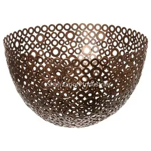 서빙 도자기 그릇 사용 가정 장식을위한 멋진 디자인 금속 그릇 산호 둥근 모양 대형 서빙 청동 색 그릇