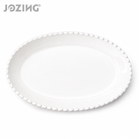 JOZING Plat de service ovale en céramique blanche avec bord perlé, assiette en porcelaine, liquidation directe d'usine, articles de vaisselle pour la cuisine
