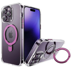 Funda Transparente con Anillo Magnético para iPhone 15 Pro 6.1, Color Rosa - Product Image 1