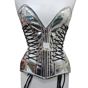 Corset Overbust en PVC Vinyle Argenté Brillant à Haute Compression et Maintien Ferme avec Lacets Latéraux - Product Image 4