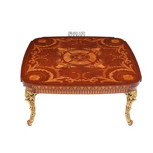 Mesa de Centro de Lujo con Marquetería Cuadrada, Incrustaciones de Madera Intrincadas, Patas Talladas en Oro Elegantes y Diseño Europeo Clásico - Product Image 1