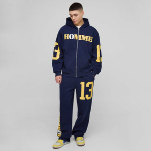 Personnalisé dans le monde entier surdimensionné Homme 13 Zip à travers le sweat à capuche imprimé pantalons de survêtement ensemble avec perte vêtements de sport Cargo pantalon survêtement - Product Image 1