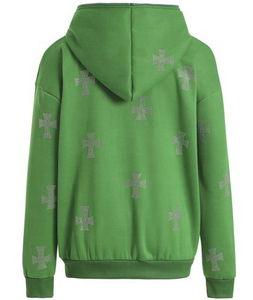 Factory Direct Supply Solid Color <b>Men</b> Rhinestone Hoodies <b>Men</b> High Quality Print Logo Thick Rhinestone <b>Zip</b> <b>up</b> Hoodie - Product Image 2