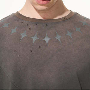 Recién llegado, camisetas desgastadas en blanco liso rasgado a granel, camisetas deportivas de manga corta recortadas con cuello redondeado para hombres - Product Image 6