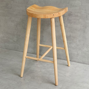 Taburete de Bar de Diseño Escandinavo GBSK010, Estructura de Madera Maciza de Caucho y Acero para Hogar o Casa de Campo con Asiento Curvo - Product Image 6