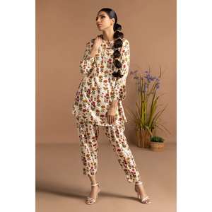 Conjunto de Dos Piezas para Mujer, Estampado Dobby Color Crema, Tela Crepé, Top de Manga Tres Cuartos, Tallas XXS y XS, para Oficina - Product Image 3