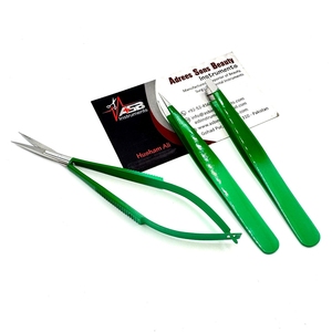 Pince à épiler à sourcils en acier durable avec logo personnalisé Ciseaux incurvés droits Ombre verte avec sourcils pointus inclinés Outil de beauté à ressort - Product Image 4