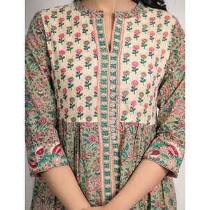 Vestido largo de algodón con estampado de bloques verdes, estilo casual hippie con cintura natural, transpirable, diseño personalizado, talla XS, suministro ODM - Product Image 2