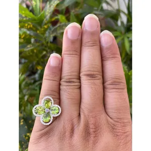 Natural Peridot Flower Ring 925 Sterling Silver Handmade Floral Gemstone Ring Wholesale Jewelry Supplier - Product Image 5