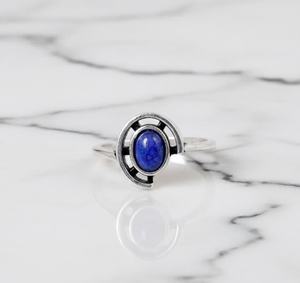 Lapis Lazuli Swirl Ring Rhodium Plated 925 Sterling Silver Luxury Geometric Oval Gemstone Dainty Jewelry Wisdom and Truth Gift - Product Image 5