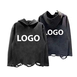 Nuevo Diseño Personalizado, Sudadera con Capucha para Hombre, 100% Algodón, Lavado Ácido, Efecto Desgastado, para Invierno, Venta al Por Mayor - Product Image 1