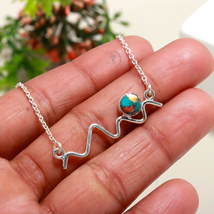 สร้อยคอ Lover's Design ขายดี จี้คลาสสิก ประดับด้วยหินเทอร์ควอยซ์แท้ทรงกลมเจียระไนแบบ Prong Setting ดีไซน์ทันสมัย - Product Image 4