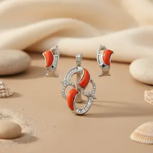 Juego de Pendientes Clásicos y Modernos para Mujer con Colgante de Coral Plateado, Chapado en Oro Rosa, con Diamantes y Piedras de Zafiro para Fiestas y Bodas - Product Image 2