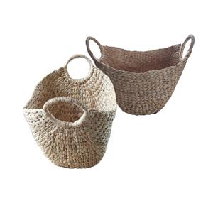 Vintage Water Hyacinth Decor <b>Set</b> Stylish 3 Piece Oval Square Sustainable Storage Bins For Drink Food Fruit Art Display <b>Top</b> Grade - Product Image 2