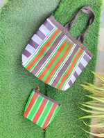 Sacs de plage réutilisables en nylon recyclé, pochette cosmétique, tissés, rayés, faits à la main, traditionnels indiens, uniques, avec fermeture éclair, écologiques