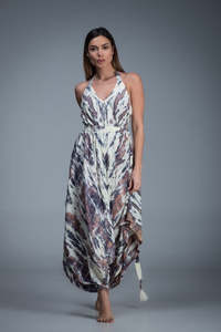 Vestido Maxi Boho de Tirantes Finos con Estampado Tie-Dye de Cintura Alta para Mujer, de Buena Calidad, Color Blanco, para Playa, Yoga, Verano, Corte Regular - Product Image 5