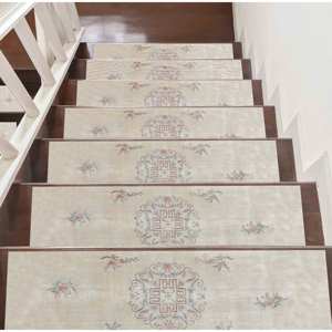 Tapis d'escalier, Tapis beige, Tapis aux tons doux, Tapis à motifs médaillon, Tapis imprimé - Product Image 2