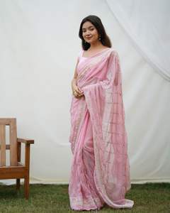 Último diseñador de alta calidad Faux Georgette bordado fiesta de trabajo Festival Sari de mujer por Fab Zone (Gujarati) - Product Image 4