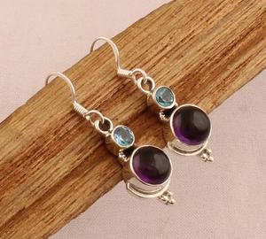 925 Sterling <b>Silver</b> Amethyst Blue Topaz <b>Earrings</b> Natural Gemstone Handmade <b>Silver</b> <b>Earrings</b> Anniversary Gift Wholesale Price - Product Image 6