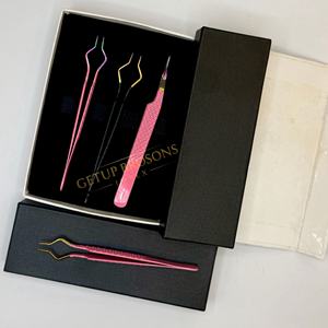Pince à épiler courbée de haute qualité pour extensions de cils, avec pointe dorée et poignée diamantée, pour isolation et application de poudre rose, instrument de beauté - Product Image 2