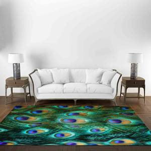 Tapis imprimé : Tapis moderne coloré à motif de plumes de paon, vert, pour intérieur, chambre d'enfant ou mariage, avec poils doux - Product Image 2
