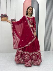 Georgette Lehenga Choli de renard de qualité supérieure pour les mariages et les événements avec paillettes Zari et pierre disponible au meilleur prix - Product Image 6