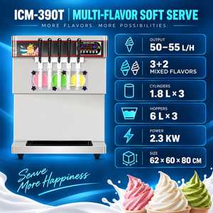 Machine à glace molle de comptoir 5 saveurs 50-55L/H en acier inoxydable, machine à desserts glacés 110V 220V ICM-390T Kolice - Product Image 3