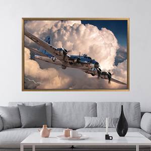 Tableau sur toile imprimé moderne : Impression sur toile sur le thème de l'aviation pour la décoration de bureau et de chambre de garçon, 1P : encadré or - Product Image 1