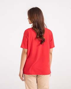 Camiseta Clásica Roja de Manga Corta con Botones para Mujer, Camiseta Personalizada de Moda, Ropa de Alta Calidad, Ajuste Holgado, Ropa Casual de Verano - Product Image 2