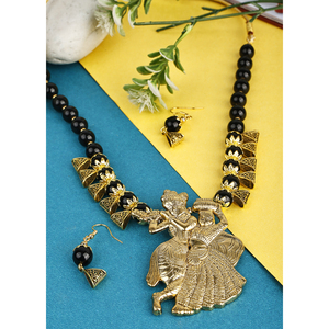 Pendentif perlé Radha Krishan Design avec motif d'amoureux en onyx noir oxydé - Product Image 1